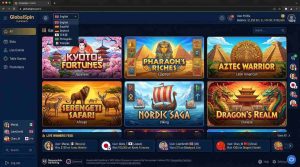 A global online casino interface displaying multiple languages, cultural-themed slot games, international currency symbols, and diverse players connected worldwide